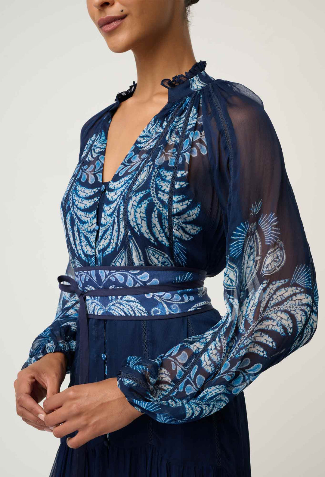 Once Was | Sloane Viscose Chiffon Print Midi Dress | Moonlight Batik - Dutch Hideout