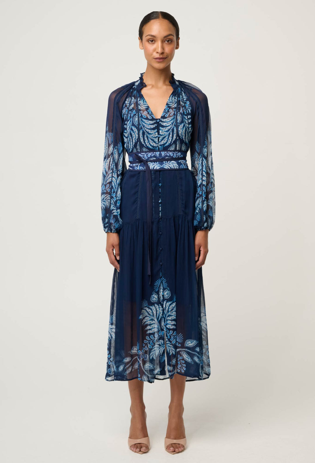 Once Was | Sloane Viscose Chiffon Print Midi Dress | Moonlight Batik - Dutch Hideout