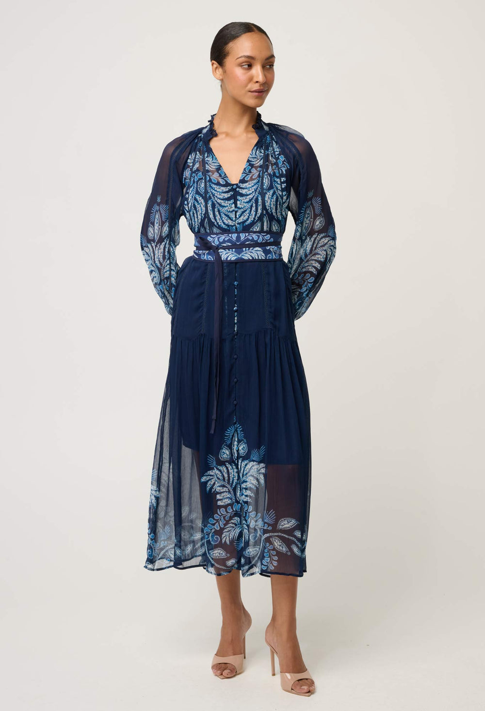 Once Was | Sloane Viscose Chiffon Print Midi Dress | Moonlight Batik - Dutch Hideout