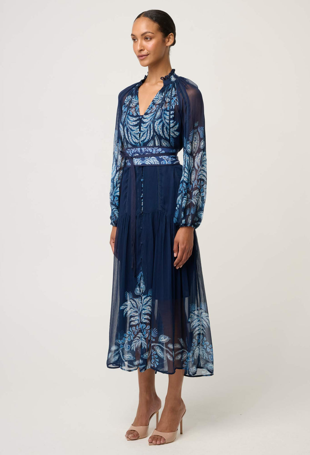 Once Was | Sloane Viscose Chiffon Print Midi Dress | Moonlight Batik - Dutch Hideout