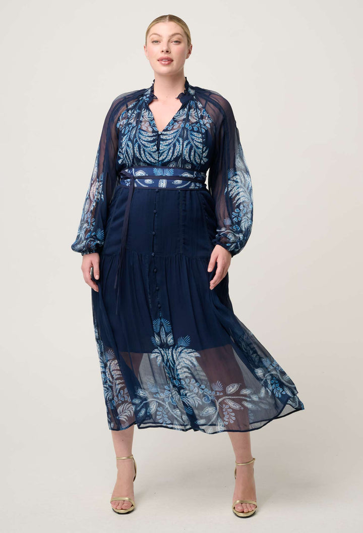 Once Was | Sloane Viscose Chiffon Print Midi Dress | Moonlight Batik - Dutch Hideout