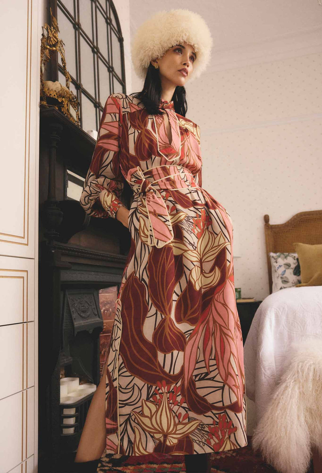 Once Was | Edith Viscose Blend Printed Column Midi Dress | Cathedral Botanic - Dutch Hideout
