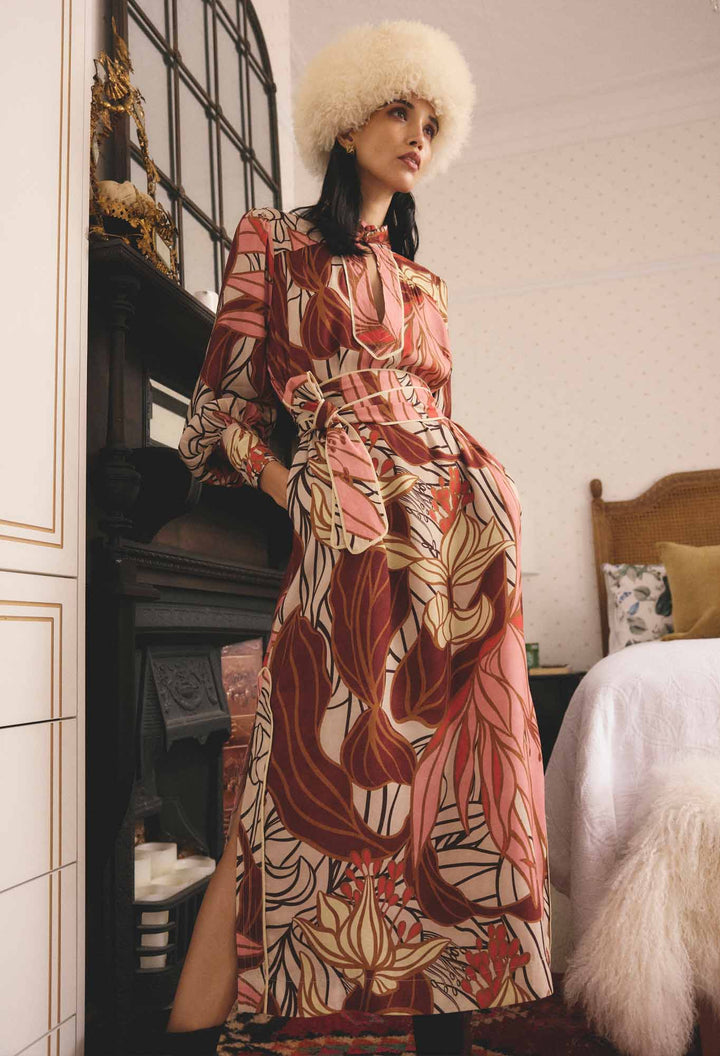 Once Was | Edith Viscose Blend Printed Column Midi Dress | Cathedral Botanic - Dutch Hideout