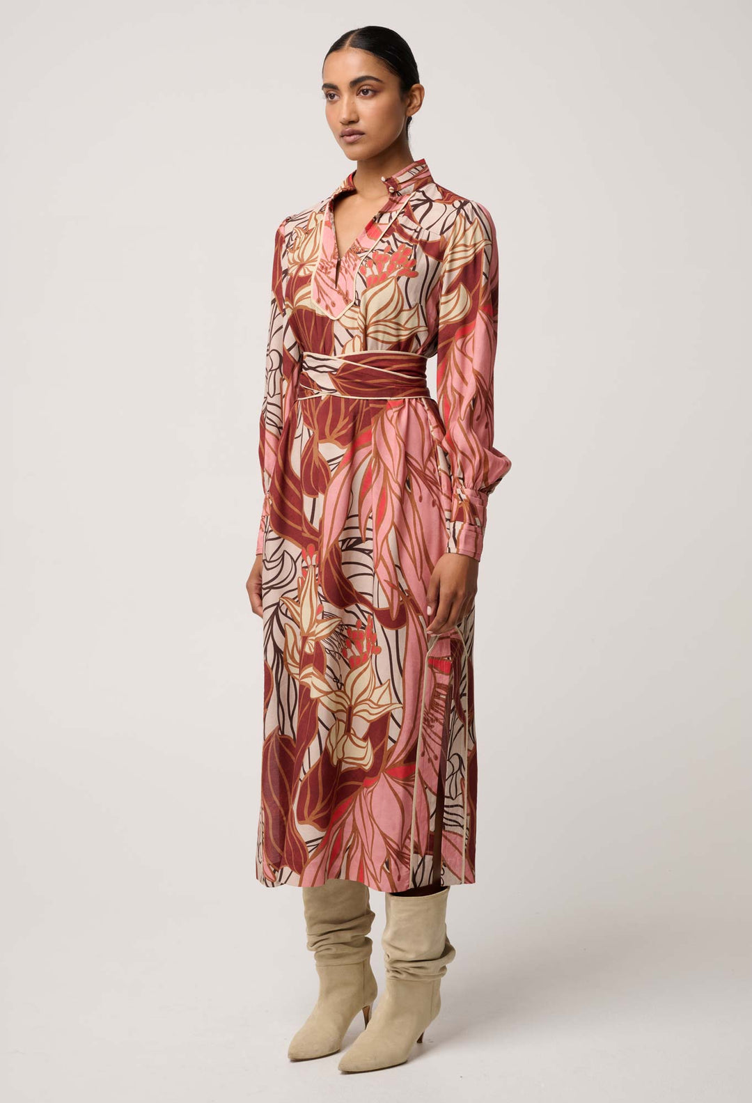 Once Was | Edith Viscose Blend Printed Column Midi Dress | Cathedral Botanic - Dutch Hideout
