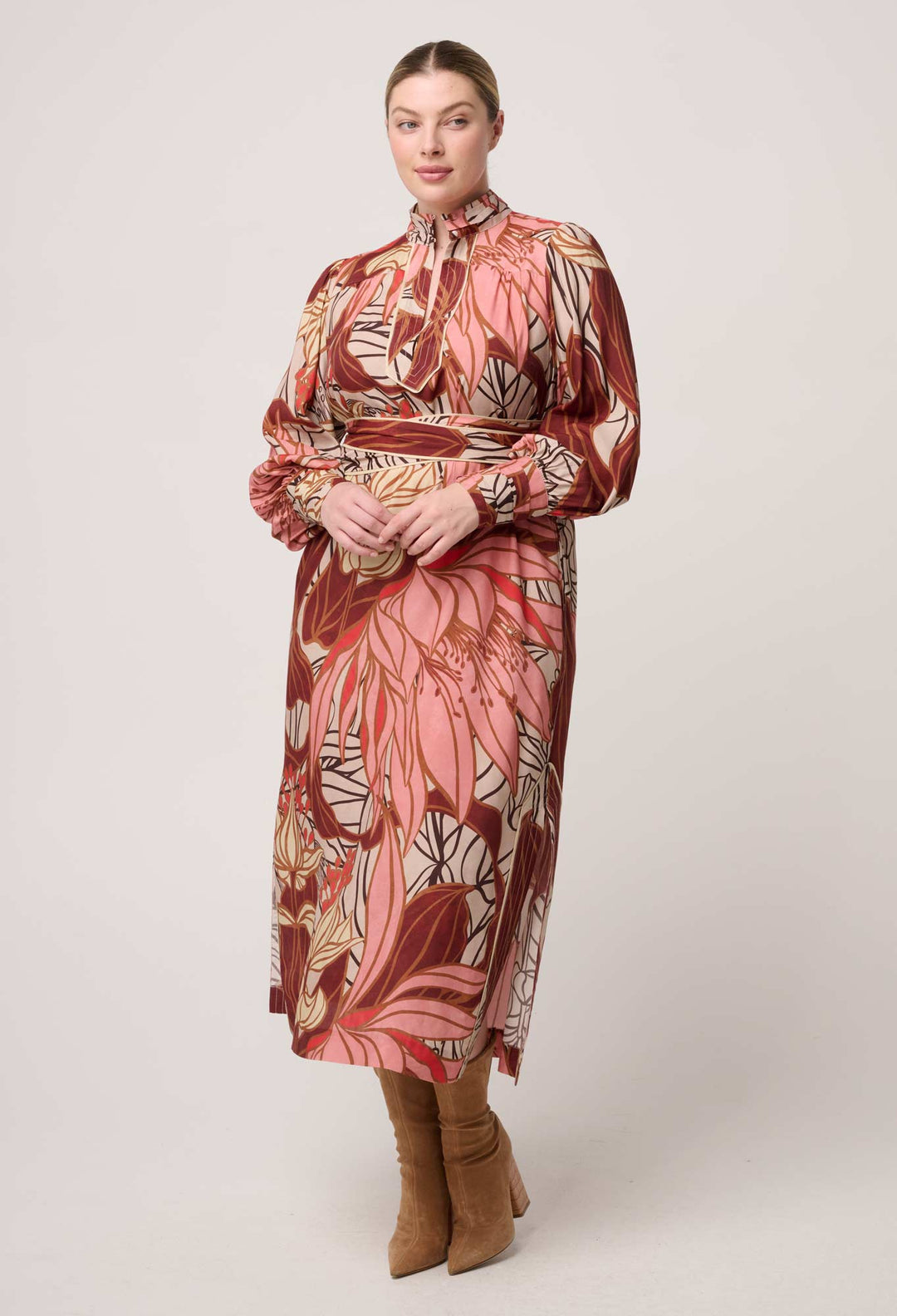 Once Was | Edith Viscose Blend Printed Column Midi Dress | Cathedral Botanic - Dutch Hideout