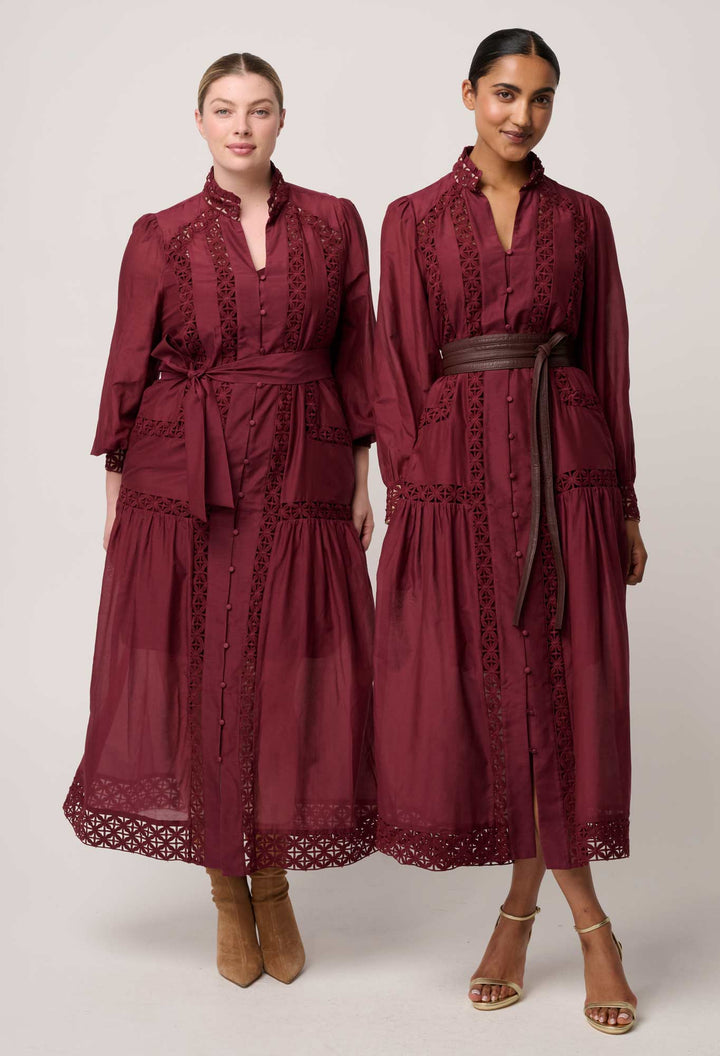 Once Was | Cascadian Cotton Silk Maxi Dress | Bordeaux - Dutch Hideout