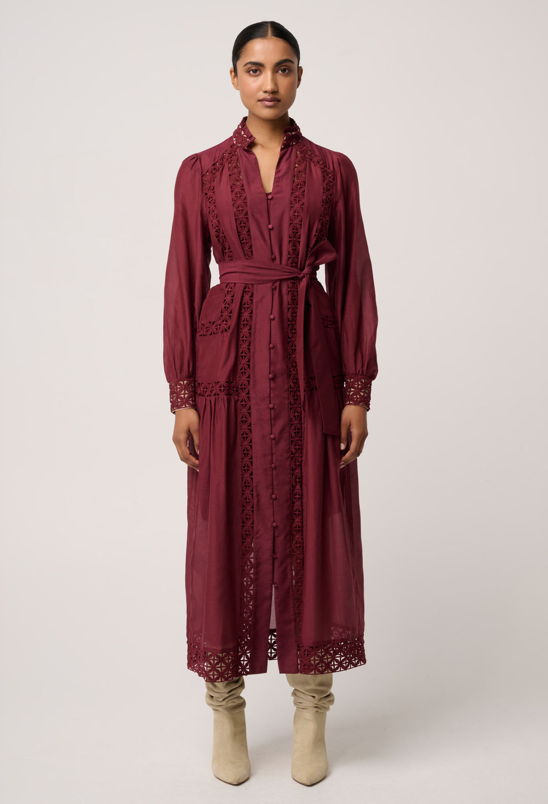 Once Was | Cascadian Cotton Silk Maxi Dress | Bordeaux - Dutch Hideout