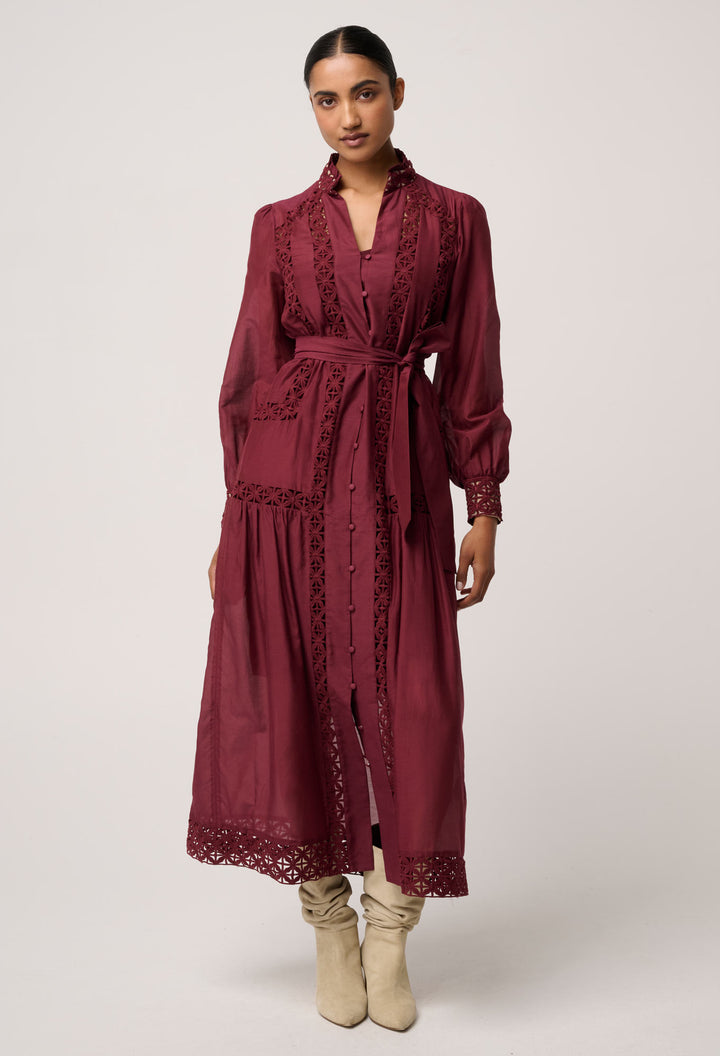 Once Was | Cascadian Cotton Silk Maxi Dress | Bordeaux - Dutch Hideout