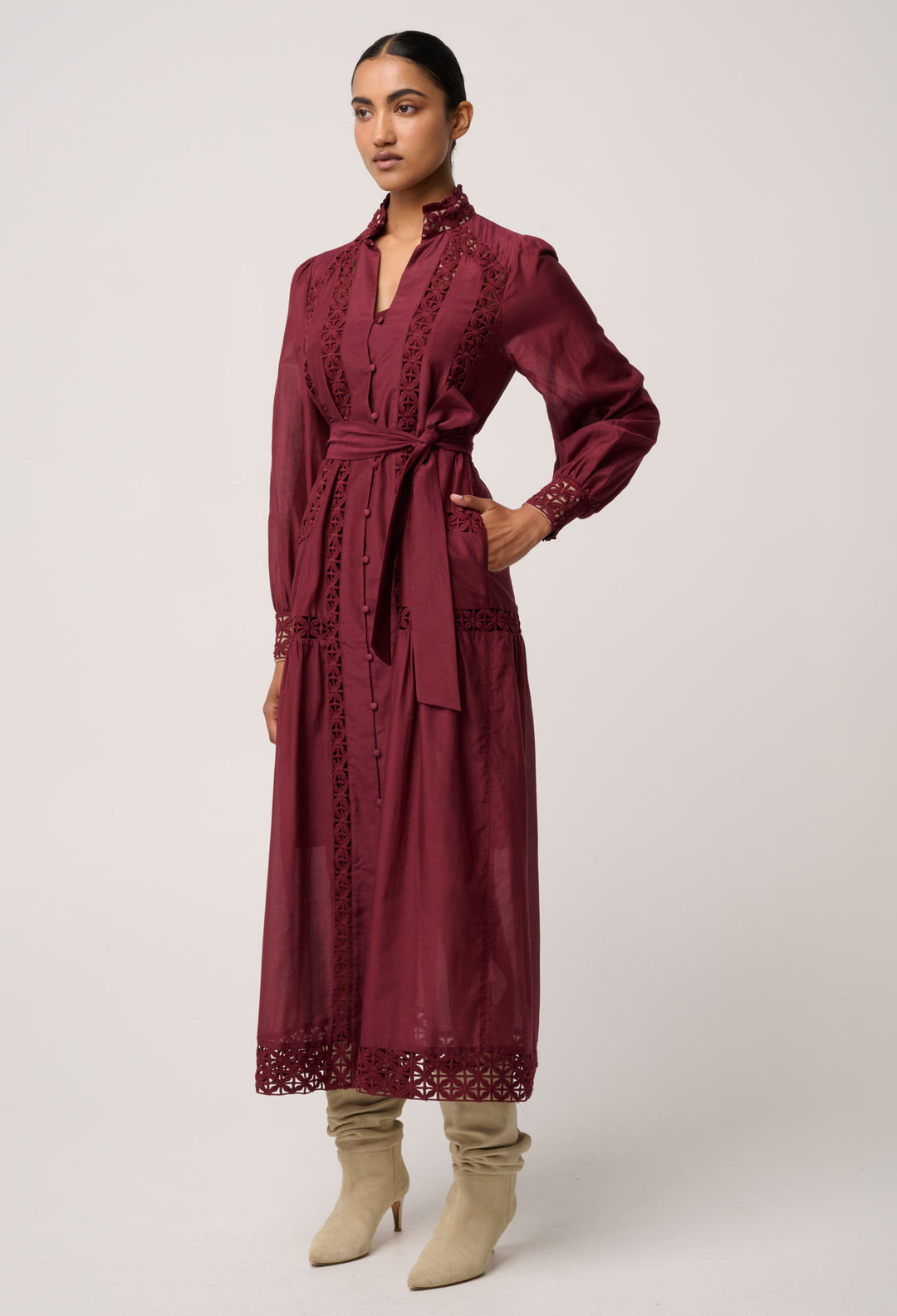 Once Was | Cascadian Cotton Silk Maxi Dress | Bordeaux - Dutch Hideout