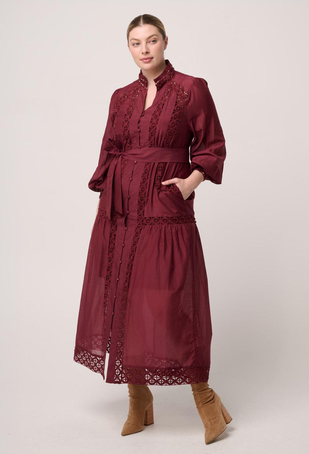 Once Was | Cascadian Cotton Silk Maxi Dress | Bordeaux - Dutch Hideout