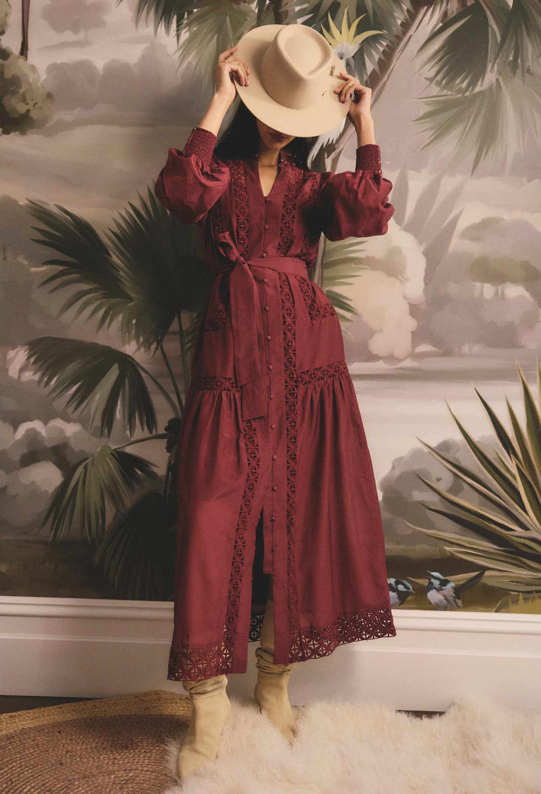 Once Was | Cascadian Cotton Silk Maxi Dress | Bordeaux - Dutch Hideout