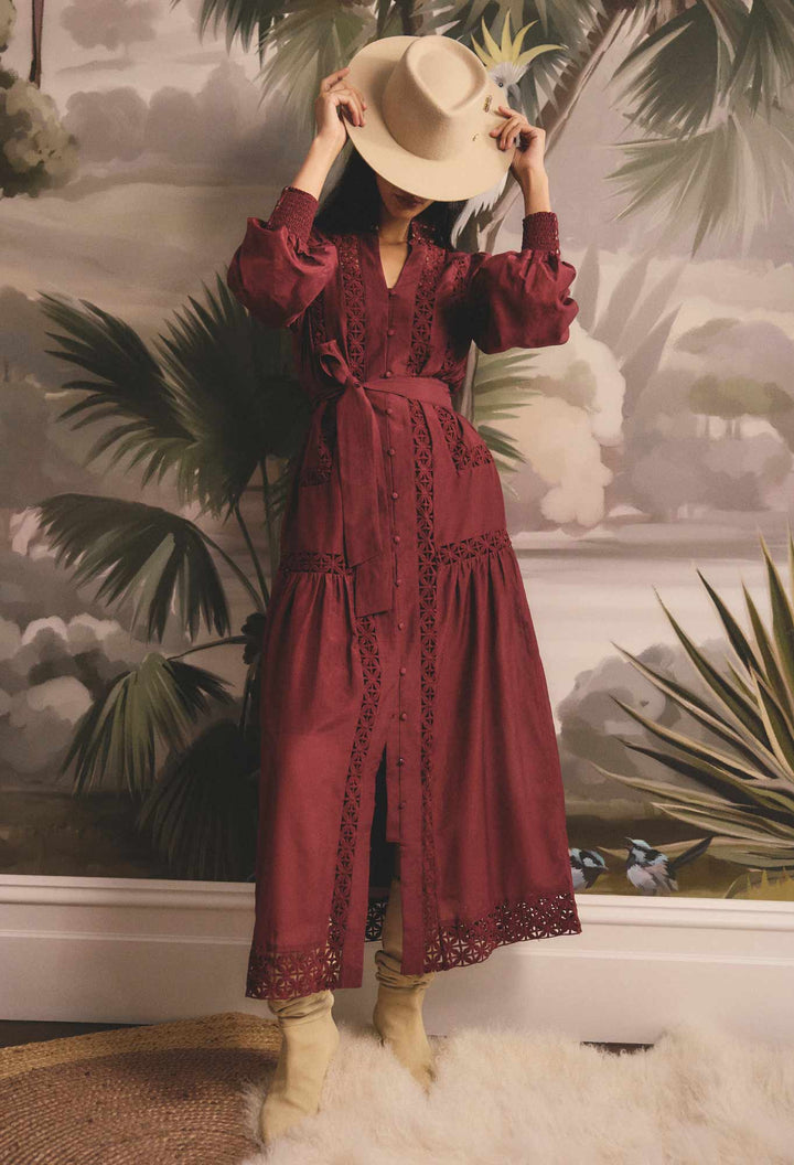 Once Was | Cascadian Cotton Silk Maxi Dress | Bordeaux - Dutch Hideout