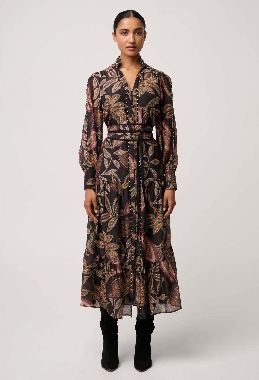 Once Was | Wanderlust Pearl Embellished Maxi Dress | Dark Tropique - Dutch Hideout