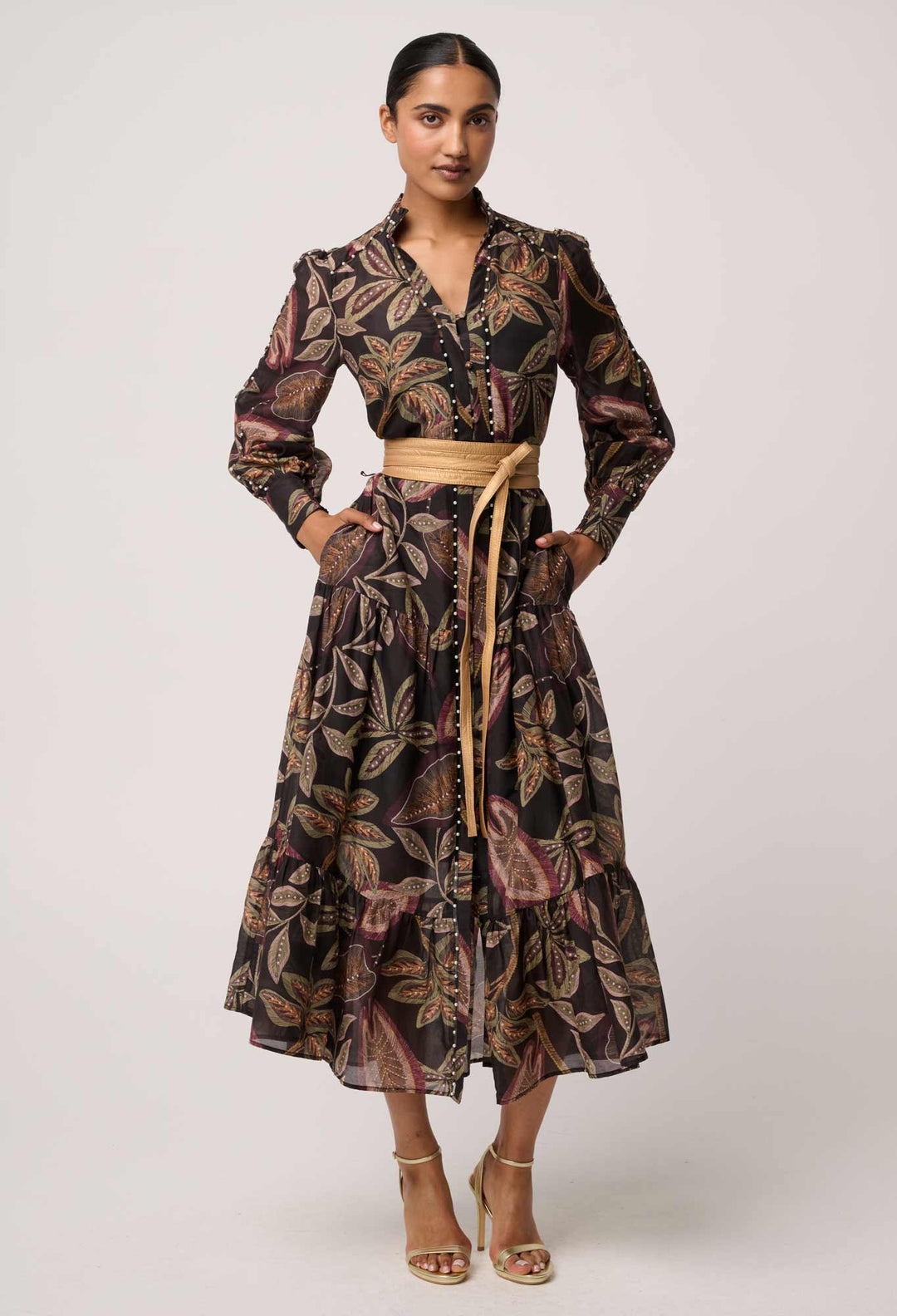 Once Was | Wanderlust Pearl Embellished Maxi Dress | Dark Tropique - Dutch Hideout