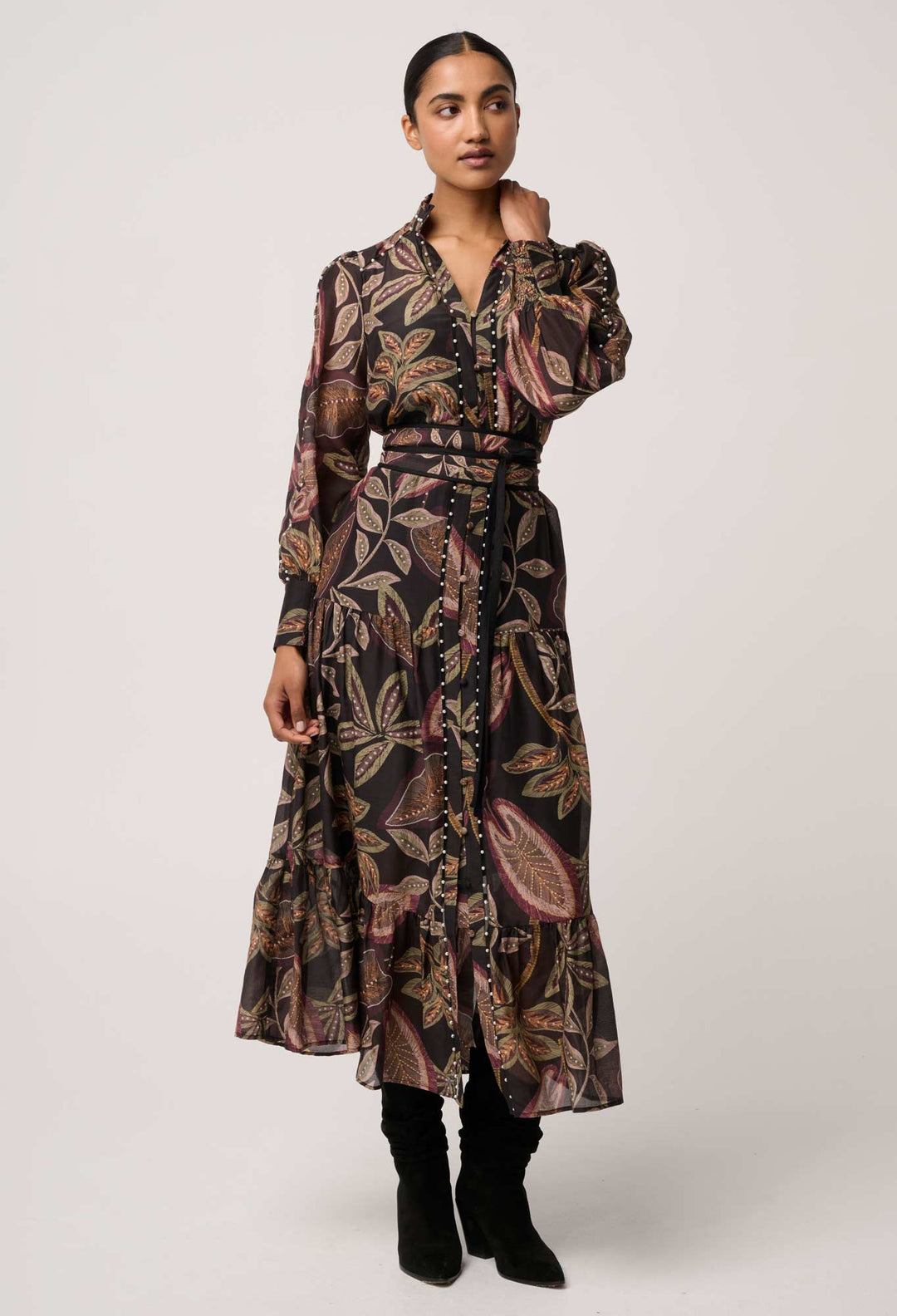 Once Was | Wanderlust Pearl Embellished Maxi Dress | Dark Tropique - Dutch Hideout