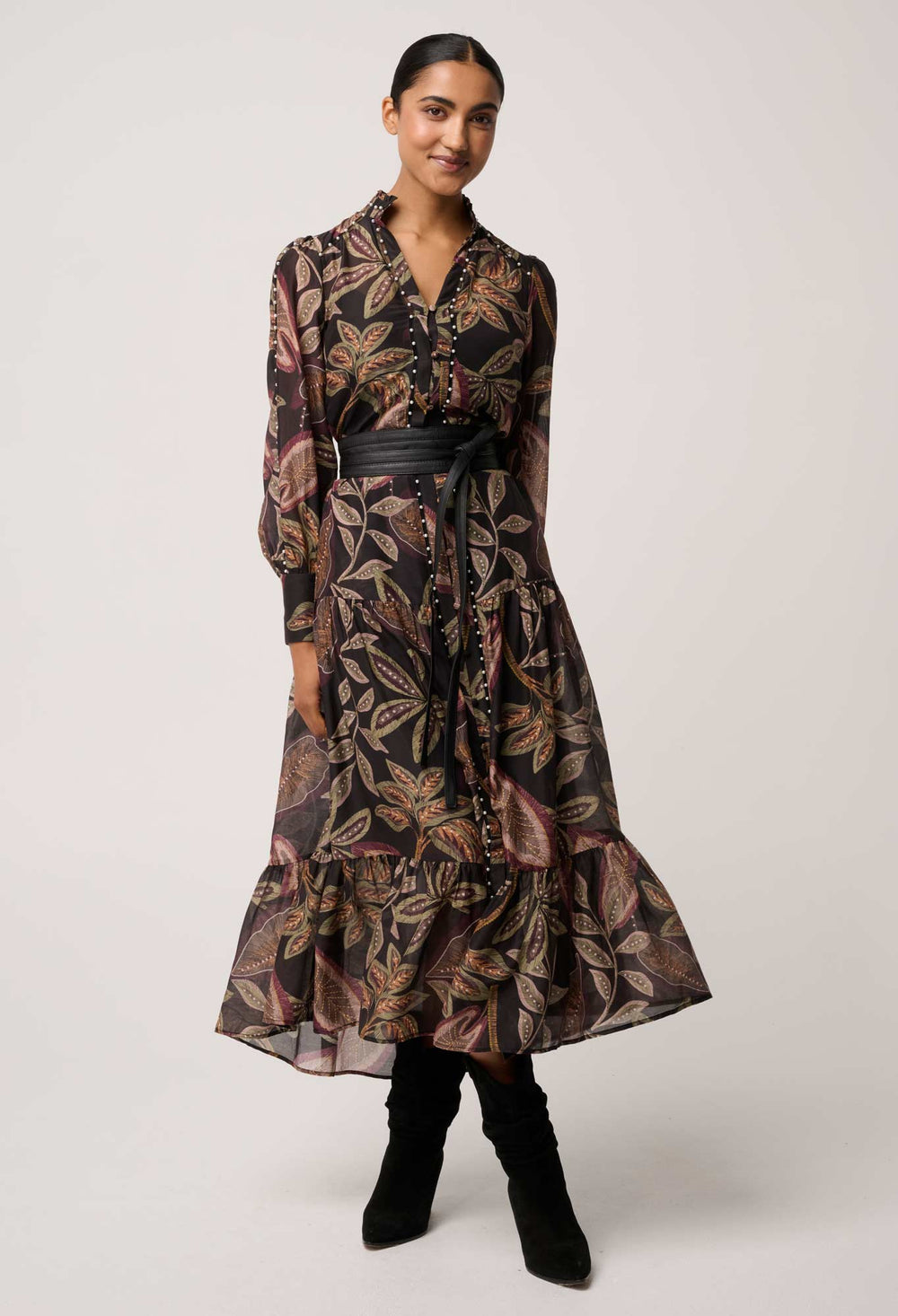 Once Was | Wanderlust Pearl Embellished Maxi Dress | Dark Tropique - Dutch Hideout