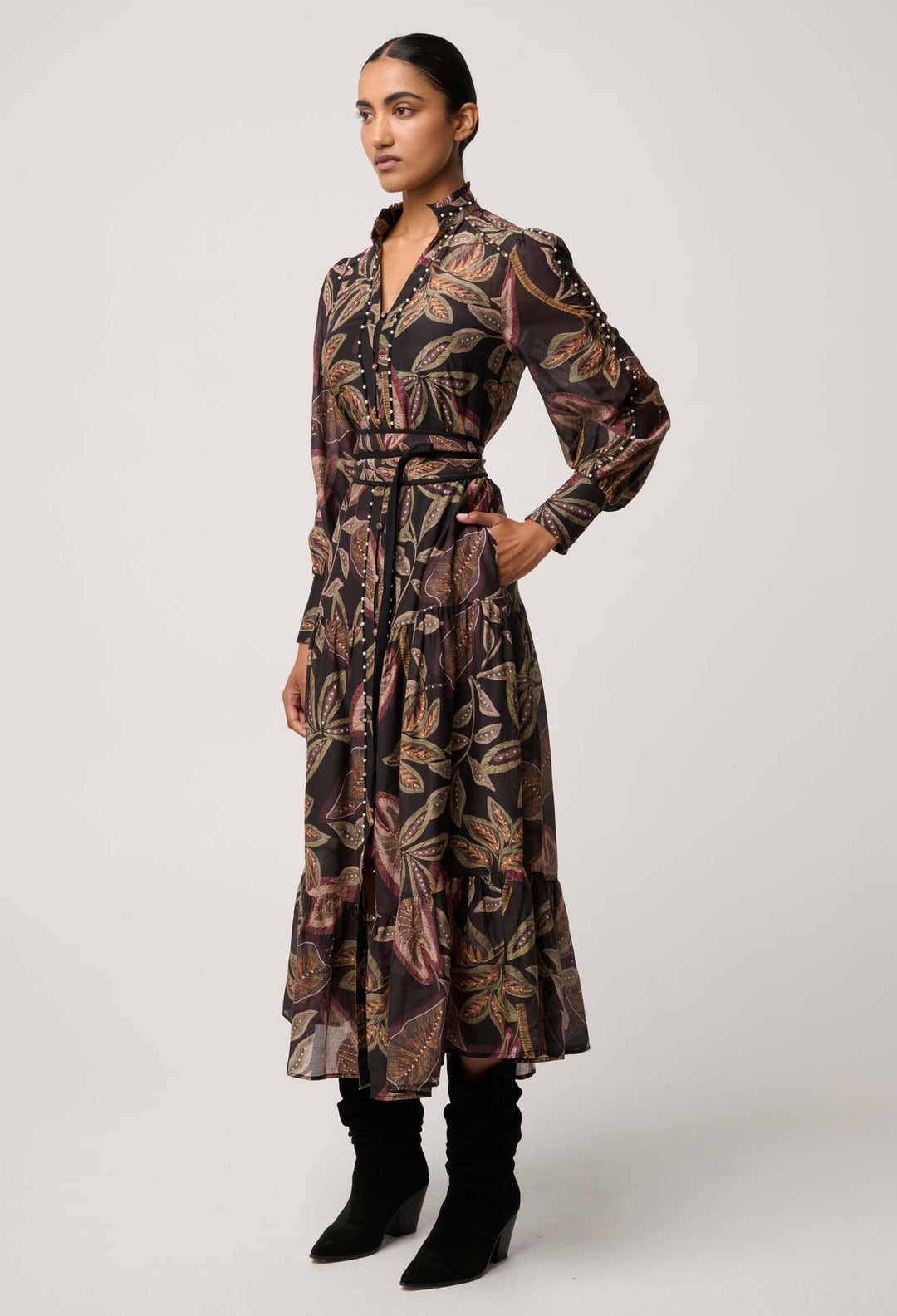 Once Was | Wanderlust Pearl Embellished Maxi Dress | Dark Tropique - Dutch Hideout