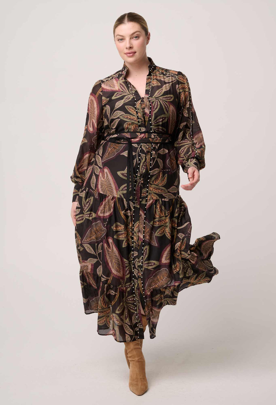 Once Was | Wanderlust Pearl Embellished Maxi Dress | Dark Tropique - Dutch Hideout