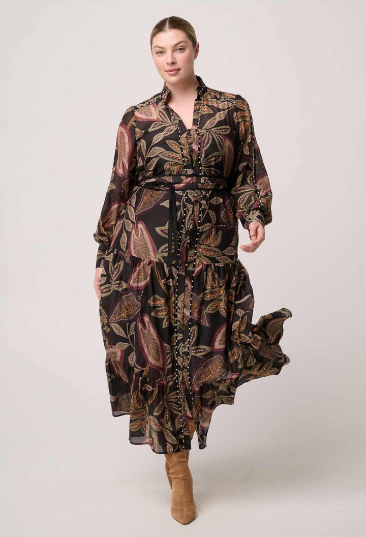 Once Was | Wanderlust Pearl Embellished Maxi Dress | Dark Tropique - Dutch Hideout