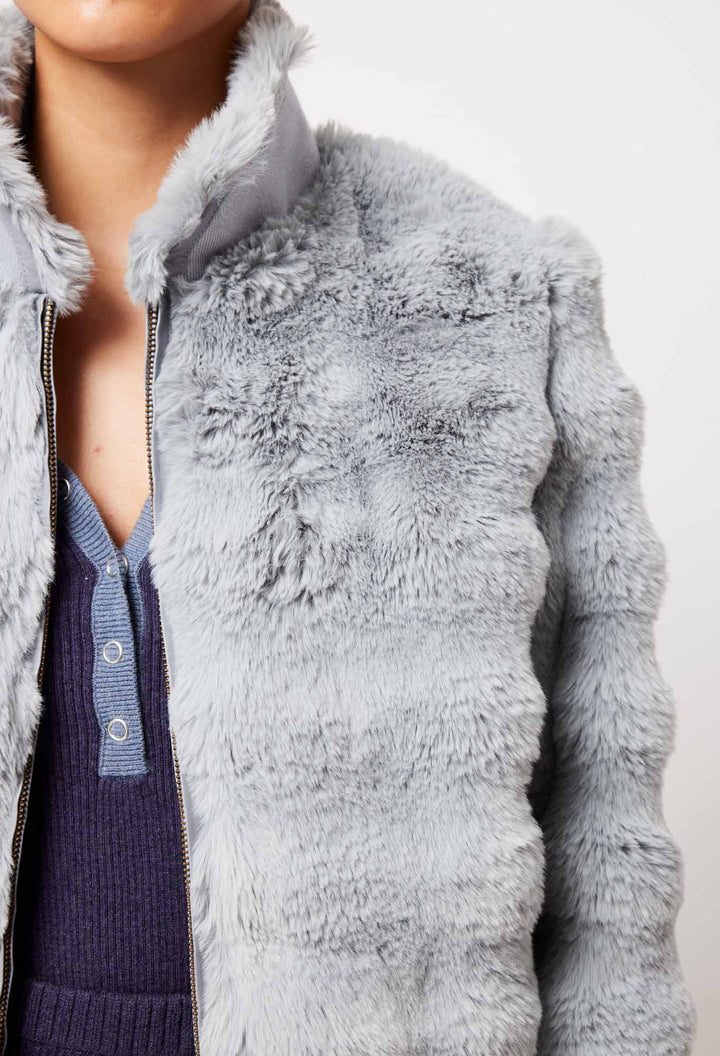 Once Was | Stella Faux Fur Bomber Jacket | Ice Blue