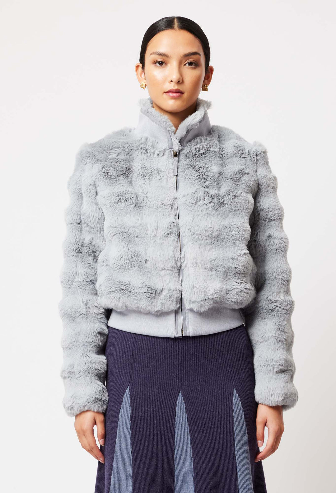 Once Was | Stella Faux Fur Bomber Jacket | Ice Blue