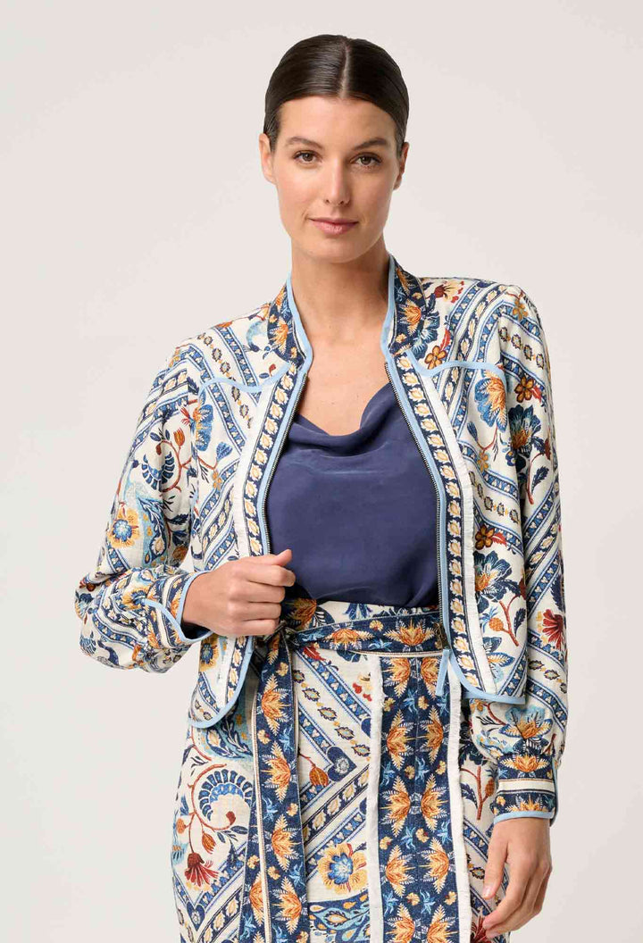 Once Was | Aurora Reversible Viscose & Tencel Fringe Jacket | Petinos Floros / Blue Ash