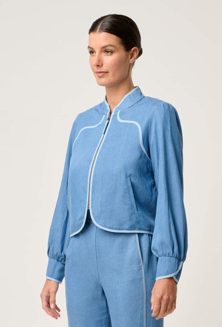 Once Was | Aurora Reversible Viscose & Tencel Fringe Jacket | Petinos Floros / Blue Ash