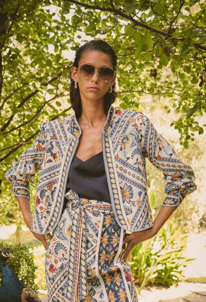 Once Was | Aurora Reversible Viscose & Tencel Fringe Jacket | Petinos Floros / Blue Ash