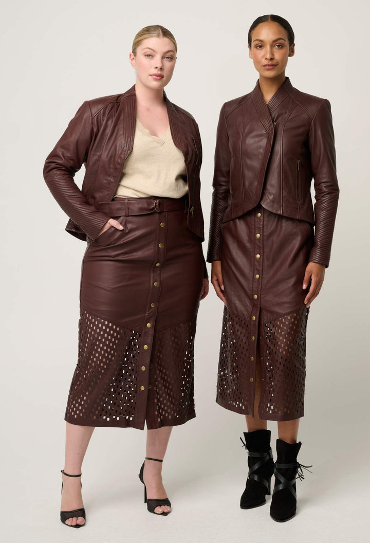 Once Was | Acer Leather Shawl Collar Detail Jacket | Oxblood - Dutch Hideout