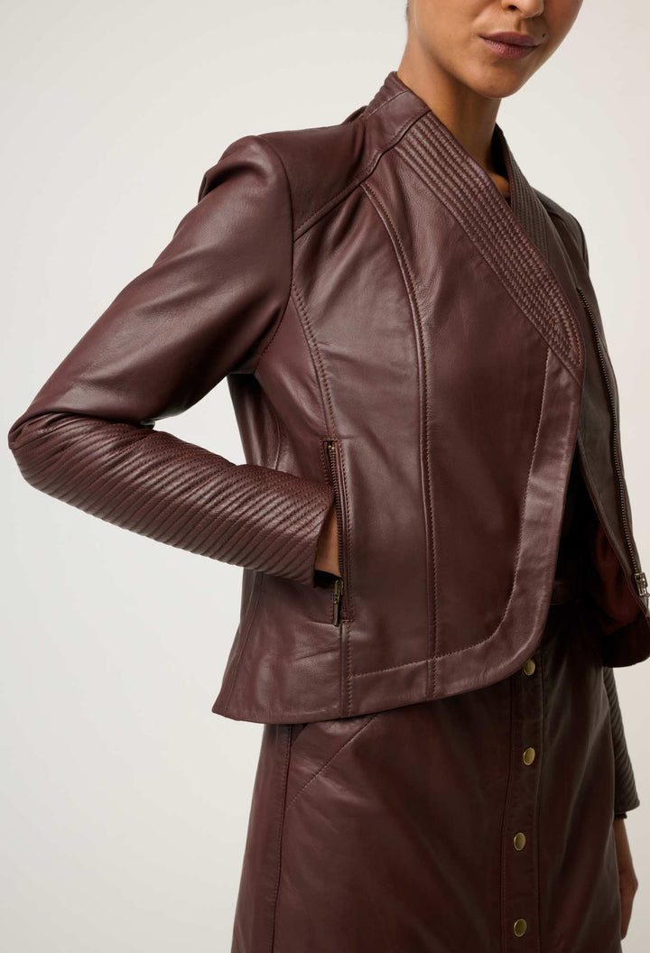 Once Was | Acer Leather Shawl Collar Detail Jacket | Oxblood - Dutch Hideout