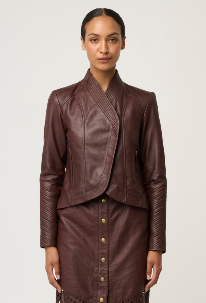 Once Was | Acer Leather Shawl Collar Detail Jacket | Oxblood - Dutch Hideout