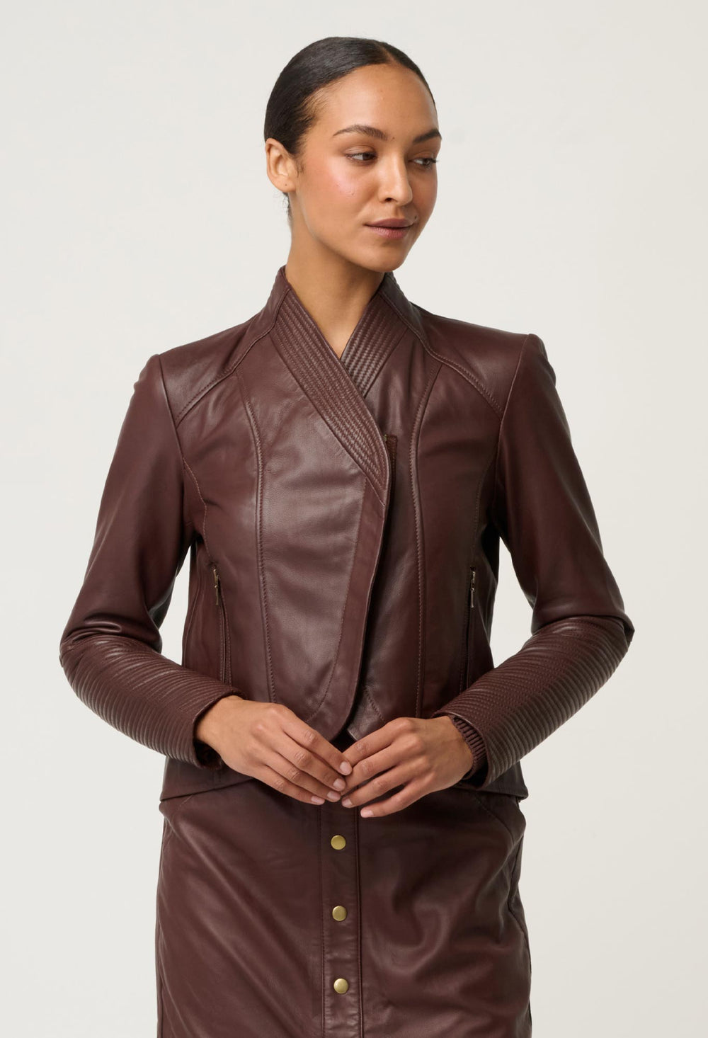 Once Was | Acer Leather Shawl Collar Detail Jacket | Oxblood - Dutch Hideout