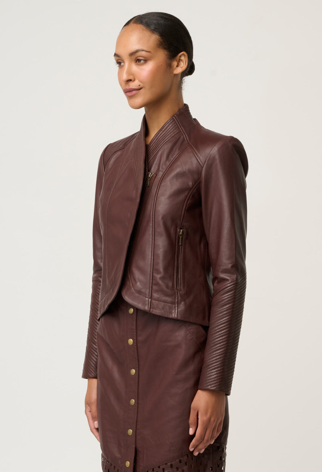 Once Was | Acer Leather Shawl Collar Detail Jacket | Oxblood - Dutch Hideout