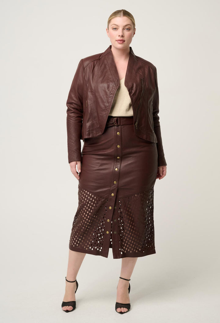 Once Was | Acer Leather Shawl Collar Detail Jacket | Oxblood - Dutch Hideout