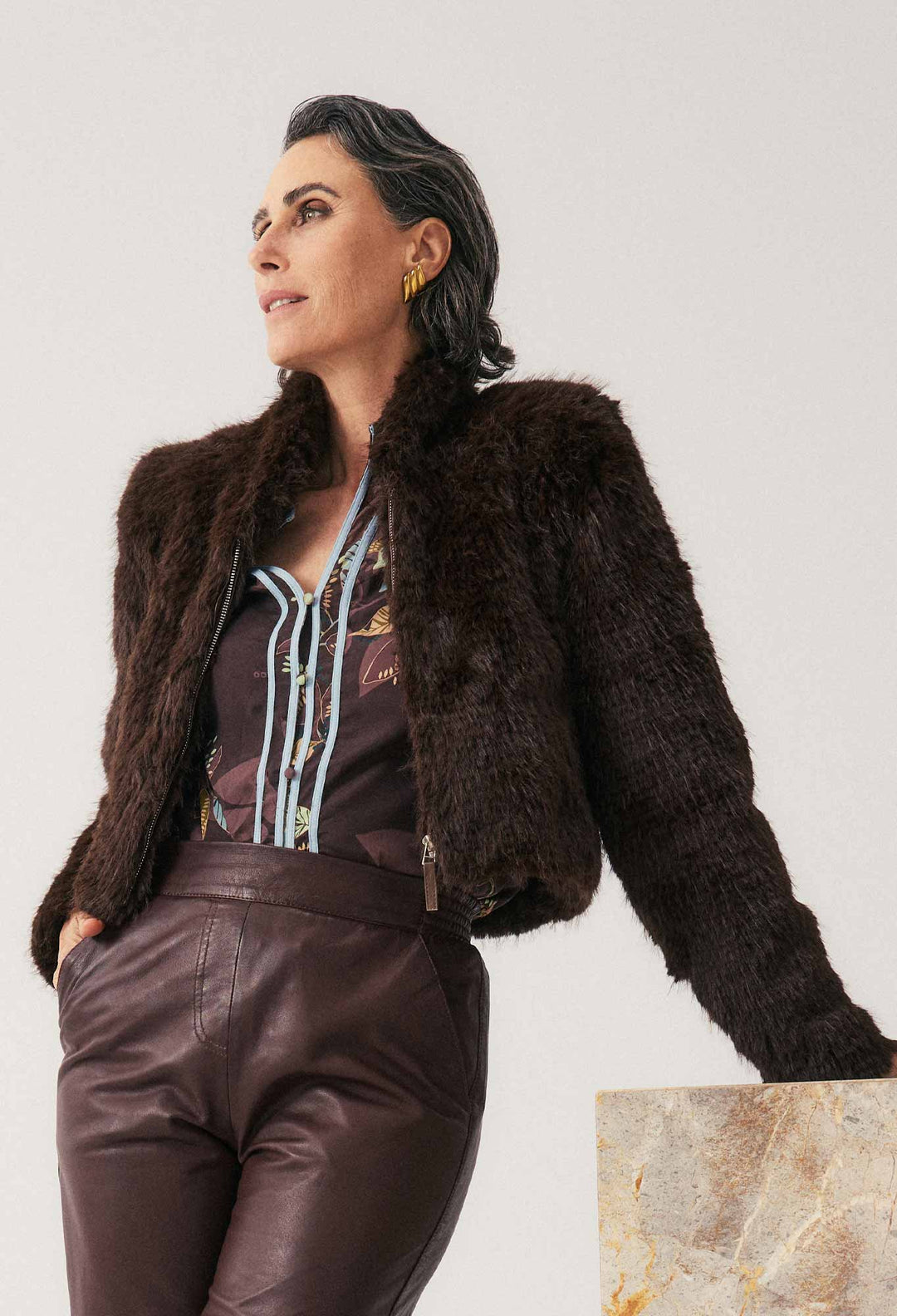 Once Was | Dawn Faux Fur Cropped Jacket | Walnut - Dutch Hideout