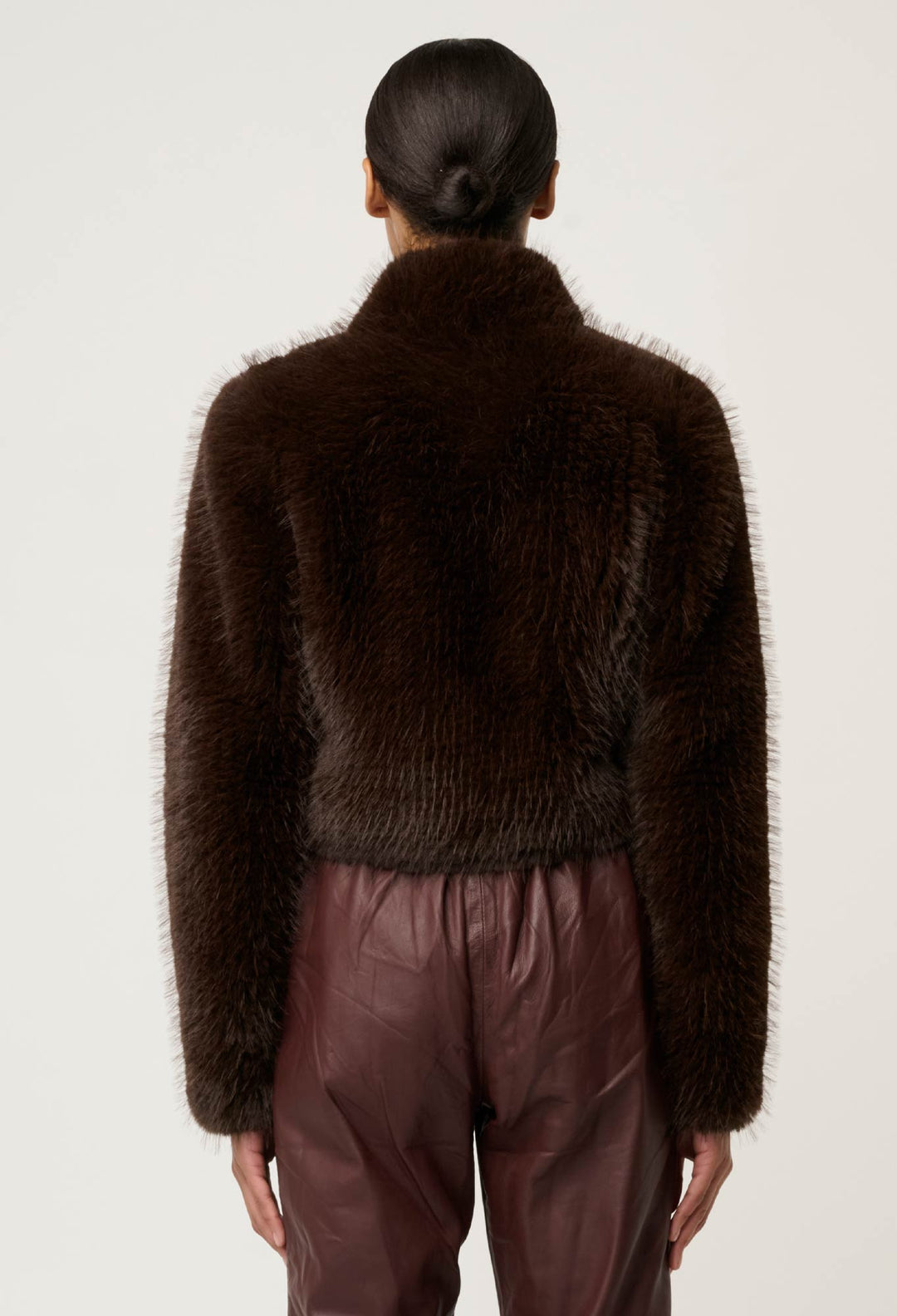 Once Was | Dawn Faux Fur Cropped Jacket | Walnut - Dutch Hideout