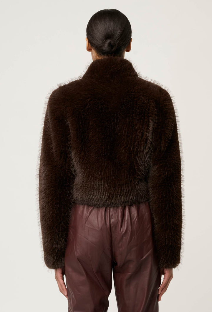 Once Was | Dawn Faux Fur Cropped Jacket | Walnut - Dutch Hideout