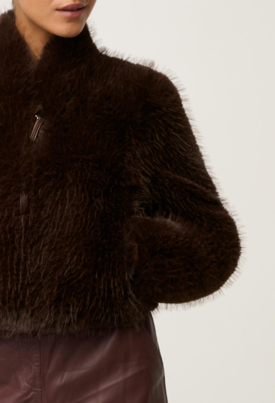 Once Was | Dawn Faux Fur Cropped Jacket | Walnut - Dutch Hideout