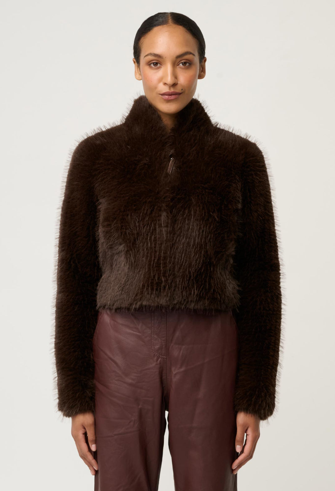 Once Was | Dawn Faux Fur Cropped Jacket | Walnut - Dutch Hideout