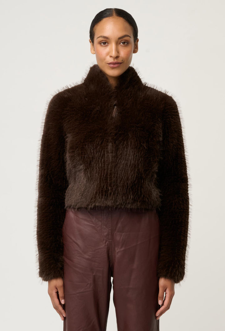 Once Was | Dawn Faux Fur Cropped Jacket | Walnut - Dutch Hideout