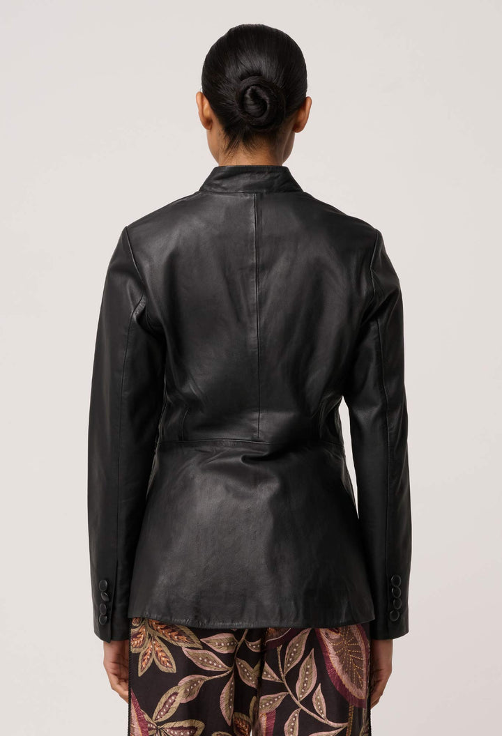 Once Was | Calypso Genuine Leather Panelled Blazer | Black