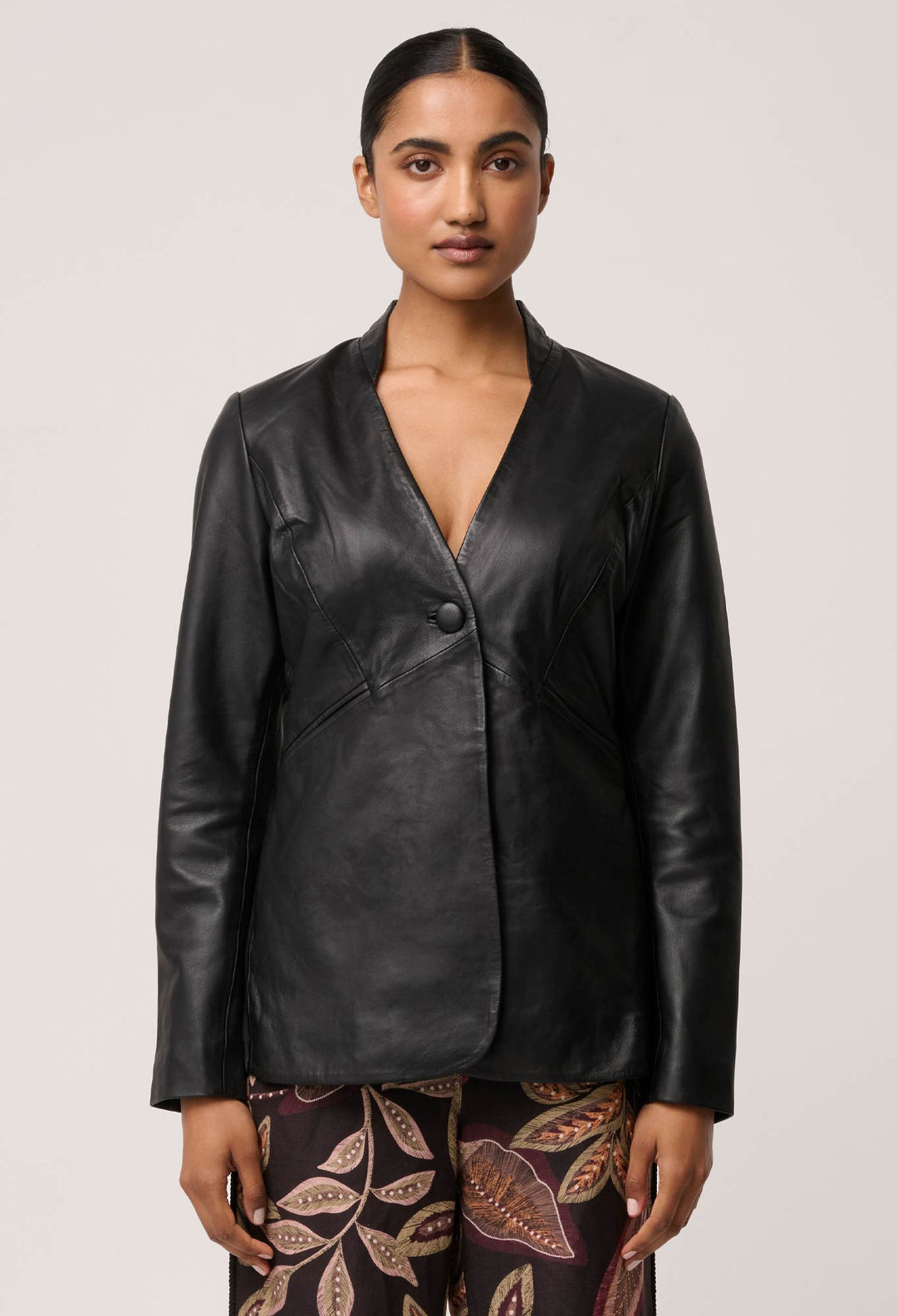 Once Was | Calypso Genuine Leather Panelled Blazer | Black