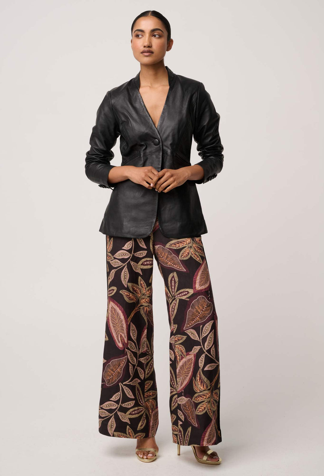Once Was | Calypso Genuine Leather Panelled Blazer | Black