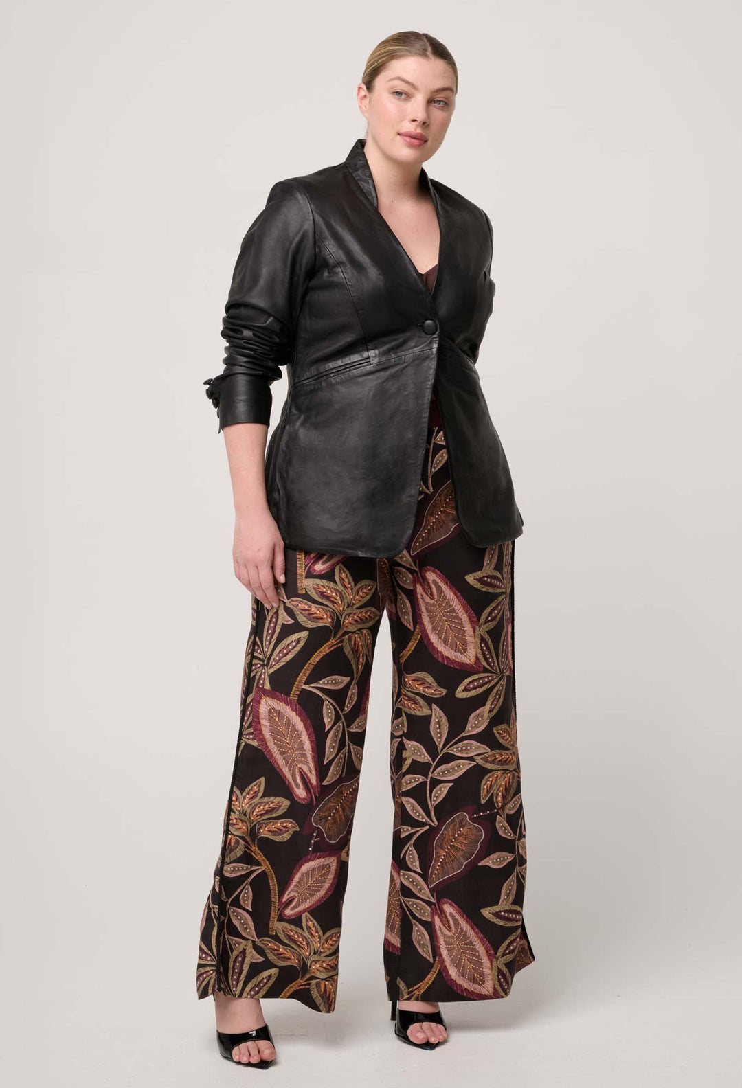 Once Was | Calypso Genuine Leather Panelled Blazer | Black