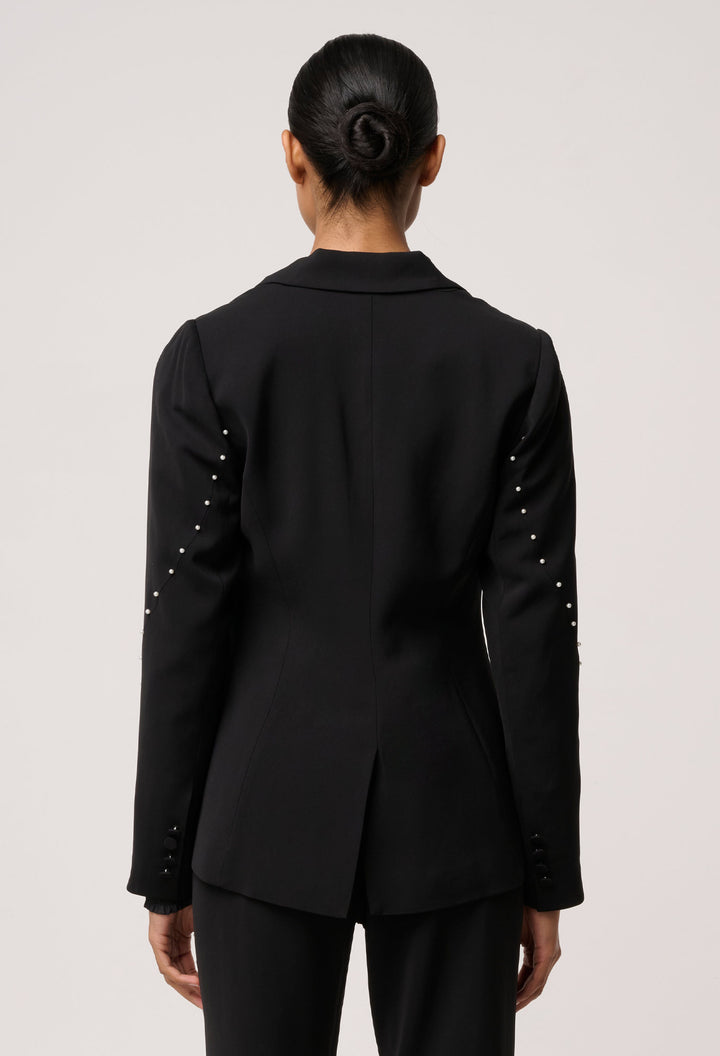 Once Was | Marcela Pearl Embellished Viscose Stretch Blazer | Black - Dutch Hideout