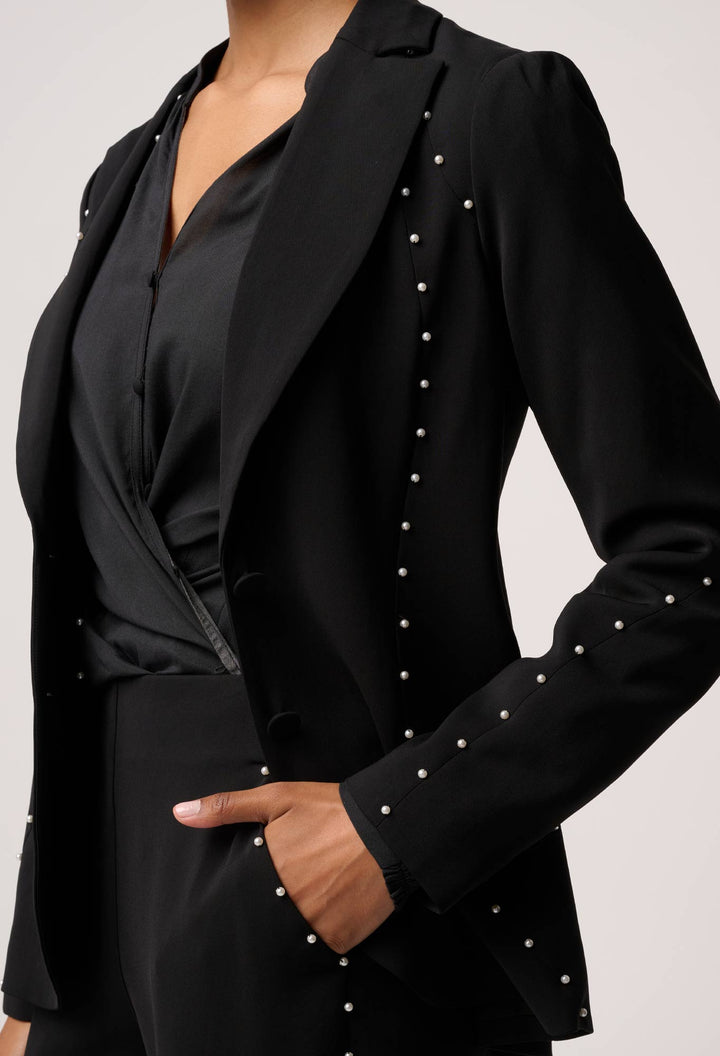 Once Was | Marcela Pearl Embellished Viscose Stretch Blazer | Black - Dutch Hideout