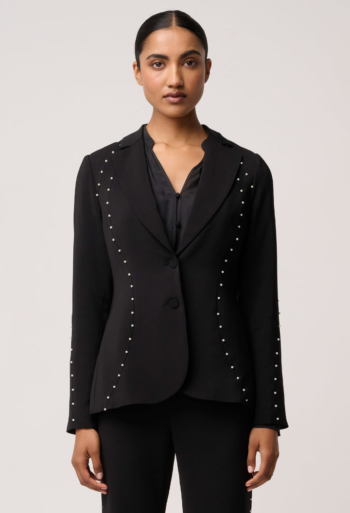 Once Was | Marcela Pearl Embellished Viscose Stretch Blazer | Black - Dutch Hideout