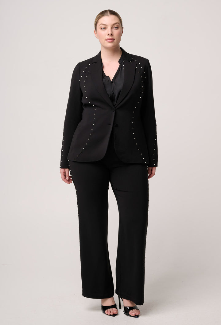 Once Was | Marcela Pearl Embellished Viscose Stretch Blazer | Black - Dutch Hideout