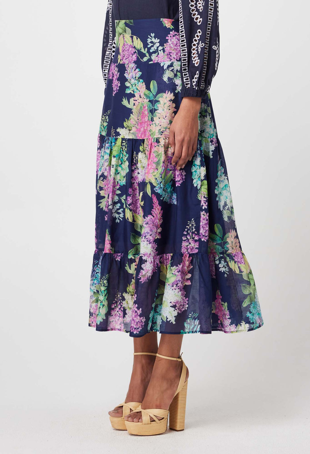 Once WAS | Bahia Cotton Silk Skirt | Navy Wisteria