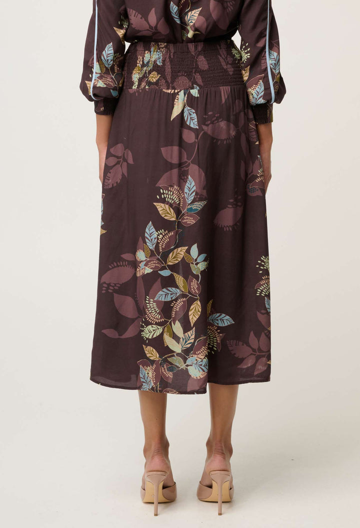 Once Was | Harper Viscose Faille Criss Cross Waist Panel Skirt | Ember Vines - Dutch Hideout